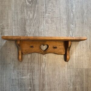Vintage Wood Heart Cut Out Wall Decor Shelf With Hooks